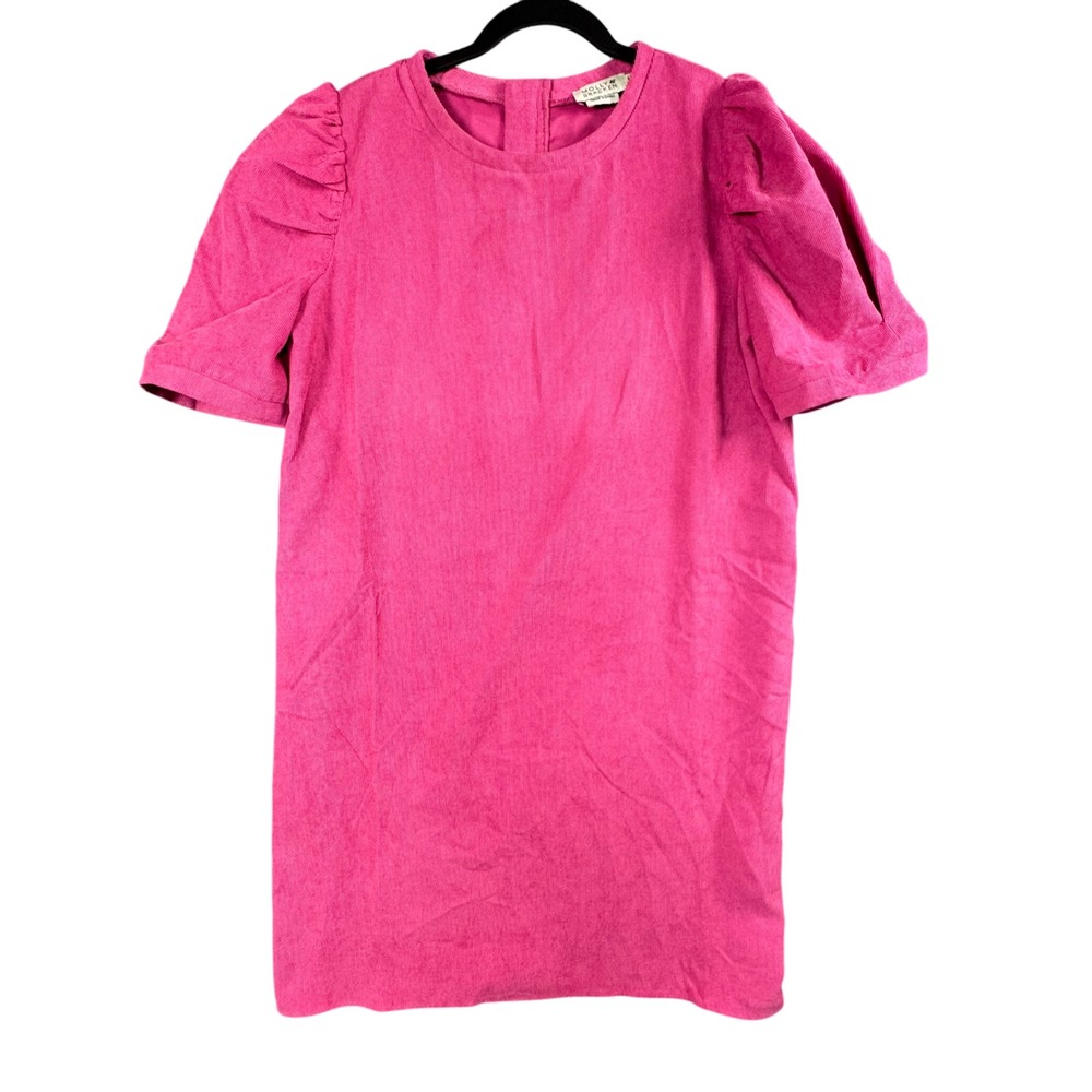 Pink Corduroy Puff Sleeve Mini Dress Womens M Cottagecore Soft Girl